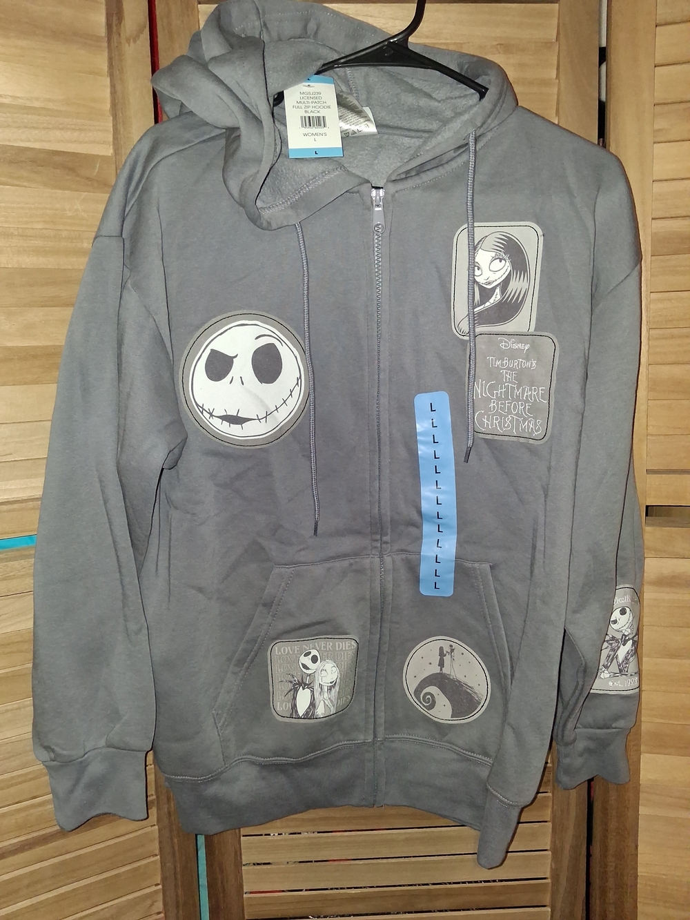 Disney Gray The Nightmare Before Christmas Zip Hoodie with Character Patches